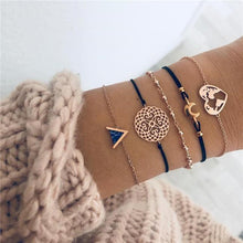 将图片加载到图库查看器，Bohemian Black Beads Chain Bracelets Bangles For Women Fashion Heart Compass Gold Color  Bracelets Sets Luxury Jewelry Gifts
