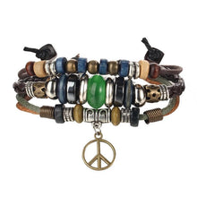将图片加载到图库查看器，BOHO Tibet Stone Feather Multilayer Leather Bracelet Eye Fish Charms Beads Bracelets For Men Vintage Punk Wrap Wristband Cool Jewelry
