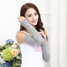Load image into Gallery viewer, Autumn Winter Women's Mink Cashmere Arm Warmers Knitted Mink Cashmere Arm Sleeve Solid Superfine Long Knitted Fingerless Gloves

