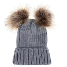 将图片加载到图库查看器，Fashion Parent-child Caps Cute Infant Baby Pom Pom Cap Winter Double Fur Ball Hat Baby Mom Warm Knitted Hat
