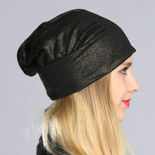 将图片加载到图库查看器，Geebro Spring Women's Bronzing Black Beanies Hat Casual Slouchy Beanie for Girls Metallic Color Skullies Cap Bonnet For Female
