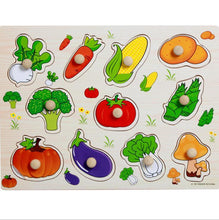 将图片加载到图库查看器，Kid Early Educational Table With Shapes of Vegetables and Animals Baby Hand Grasp Wooden Puzzle Toy Alphabet And Digit Learning Education Child Wood Toy
