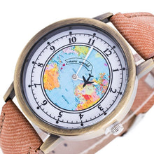 将图片加载到图库查看器，Fashion Casual Watches Women Casual Wristwatch Personality World Map With Airplane Pattern Cowboy Band Quartz Watch For Woman  and Girls
