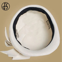 Load image into Gallery viewer, FS Elegant Beret Women's Wool Felt Fascinators Fedora Red Church Hats White Black Wedding Ladies Hat Bow Caps Pillbox Hat Korean
