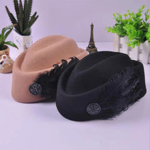将图片加载到图库查看器，Australian Hats Elegant Wool Feather Bow Airline Stewardess White Women's Fedora Caps Formal Lady Hat Royal Style DomeChapeu
