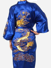 Load image into Gallery viewer, Burgundy Chinese Women's Traditional Silk Satin Robe Embroidery Dragon Kimono Yukata Bath Gown Oversize S M L XL XXL XXXL A135
