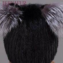 Load image into Gallery viewer, JERYAFUR Winter Women's Mink Hat Vertical Weaving Hat Genuine Natural Fox Mink Fur Cap Lovely Cat Ears Style Hats
