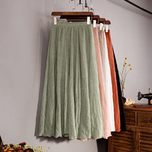 Load image into Gallery viewer, Women's Elegant 16 Color High Waist Elastic Waist Linen Pleated Long Skirts Ladies Slim Casual Skirt Saias New 2022 Summer SK05
