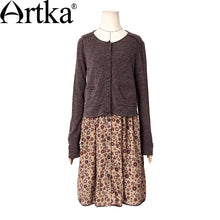 Load image into Gallery viewer, ARTKA Women's Autumn New Floral Printed Twin-set Dress Fashion O-Neck Long Sleeve Empire Waist  A-Line Dress LA10437Q
