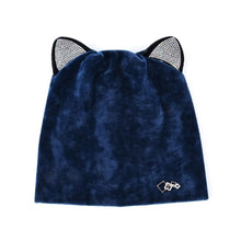 将图片加载到图库查看器，Autumn Winter Women's Beanies Cat Hat Ladies Warm Velvet Skullies Cap With Flashing Rhinestone Ear Flaps Girls Cute Bonnet Touca
