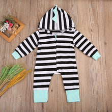 Load image into Gallery viewer, Baby Clothing Newborn Baby Girl and Boy Striped Hooded Romper Zipper Jumpsuit Outfit For Kids
