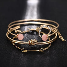 Load image into Gallery viewer, Luxury Modern  Gold Crystal Circle Arrow Bracelets Set for Women In Bohemian Pink Opal Adjustable Charm Bracelet Jewelry Style for Women and Ladies
