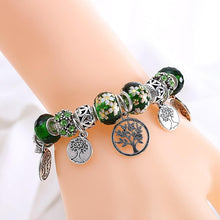 将图片加载到图库查看器，Elegant Modern Amazing Fashion New Luxury Silver Tree of Life Fashion Bracelet Green Leaf Crystal Charm Bracelet
