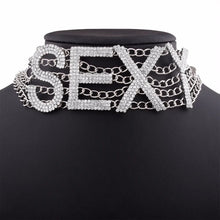 将图片加载到图库查看器，Rhinestone Choker Necklace Luxury Fashion Crystal Jewellery Sexy Word Chocker Bling  Glam Sparkly Women's Jewelry Accessories
