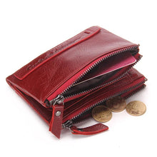 将图片加载到图库查看器，Fashion Genuine Leather Women Wallet Bi-fold Wallets Red ID Card Holder Coin Purse With Double Zipper Small Women's Purse 2022
