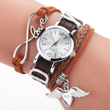将图片加载到图库查看器，Watches For Women Luxury Silver Heart Pendant Leather Belt Quartz Clock Ladies Wrist Watch For Women and Girls
