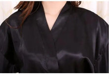 将图片加载到图库查看器，New Black Chinese Women's Faux Silk Robe Bath Gown Hot Sale Kimono Yukata Bathrobe Solid Color Sleepwear S M L XL XXL NB032
