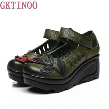 Load image into Gallery viewer, Handmade 2023 Spring Autumn Ethnic Comfortable Women Wedges Genuine Leather Women's Shoes round toe Platform high heels pumps
