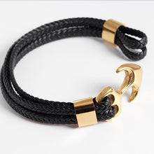 Load image into Gallery viewer, Modern Trend Leather Elegant Bracelet For Men Jewelry Blue Luxury Leather Gold Stainless Steel Anchor Braided Rope Amazing Nautical Style Friendship Bracelet Gift
