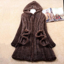 将图片加载到图库查看器，New Natural Mink Fur Winter Coat Women's Long-sleeve Top Fashion All-match Knitted Mink Coat  Free shipping
