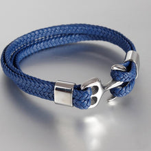 Load image into Gallery viewer, Modern Trend Leather Elegant Bracelet For Men Jewelry Blue Luxury Leather Gold Stainless Steel Anchor Braided Rope Amazing Nautical Style Friendship Bracelet Gift
