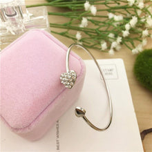 将图片加载到图库查看器，New Fashion Adjustable Stainless Steel Crystal Double Heart Bow Cuff Opening Bracelet For Women Jewelry Gift
