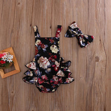 将图片加载到图库查看器，2PCS Newborn Toddler Baby Girls Clothes Flower Romper Sleeveless Jumpsuit Outfits Headband Clothes IWth Bow In Elegant Floral Design
