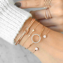 Load image into Gallery viewer, Luxury Modern  Gold Crystal Circle Arrow Bracelets Set for Women In Bohemian Pink Opal Adjustable Charm Bracelet Jewelry Style for Women and Ladies
