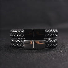 Load image into Gallery viewer, Handmade Luxury Modern Leather Black Blue Braided Leather Bracelet for Men Stainless Steel Design
