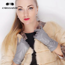 Load image into Gallery viewer, Light gray women leather gloves, sheepskin gloves female,best-selling women's winter mittens,Genuine Leather gloves women-2081
