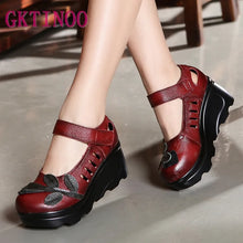Load image into Gallery viewer, Handmade 2023 Spring Autumn Ethnic Comfortable Women Wedges Genuine Leather Women's Shoes round toe Platform high heels pumps
