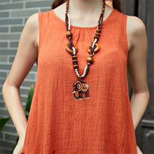 Load image into Gallery viewer, KUNIU 2023 Boho Jewelry Ethnic Style Long Hand Made Bead Wood Elephant Pendant Necklace for Women Price Decent women's neck

