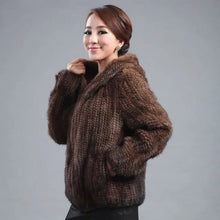 将图片加载到图库查看器，New mink fur coat women's long-sleeve top fashion all-match Mink knit jacket mink knitted fur coat Free shipping
