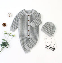 Load image into Gallery viewer, Knitted Newborn Baby Clothes Cotton Baby Romper With Plaid Hat Infant Toddler Jumpsuit For Girls And Boys

