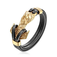 Load image into Gallery viewer, Genuine Leather Anchor Bracelet Men Lion Double Wolf Shackles Stainless Steel Charm Bracelets Wristband Fashion Jewelry

