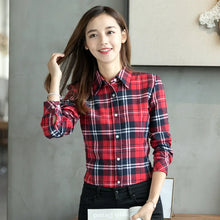 Load image into Gallery viewer, Women's Shirts 2023 Autumn and Winter female shirt plaid shirt women slim long sleeve cotton Blouse top female outerwear
