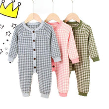 Load image into Gallery viewer, Knitted Newborn Baby Clothes Cotton Baby Romper With Plaid Hat Infant Toddler Jumpsuit For Girls And Boys
