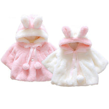 将图片加载到图库查看器，Winter Baby Girls Fur Warm with Cute Rabbit Ears Cloak Coat In Elegant Modern Style For Baby Girls

