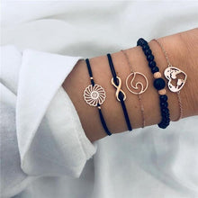 将图片加载到图库查看器，Bohemian Black Beads Chain Bracelets Bangles For Women Fashion Heart Compass Gold Color  Bracelets Sets Luxury Jewelry Gifts
