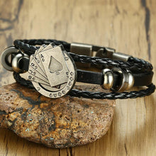 Load image into Gallery viewer, Lucky Vintage Men's Leather Bracelet Playing Cards  Charm Multilayer Braided Men and Women Gift
