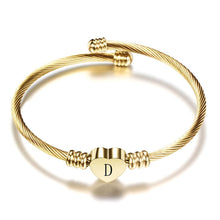 Load image into Gallery viewer, New Fashion Elegant Girls Gold Color Luxury Stainless Steel Heart Bracelet Bangle With Letter Fashion For Woman
