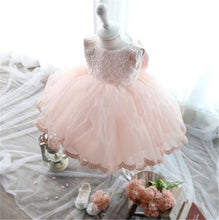 Load image into Gallery viewer, Luxury Modern Designer Baby Girls Flower Gowns Baptism Princess tutu Birthday Dress WIth Big Bow On Back
