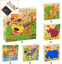将图片加载到图库查看器，1Set Nine Blocks Six-sided 3D Wooden Cube Puzzle Toys  For Children Kids Educational Toys Funny Games
