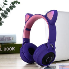 Load image into Gallery viewer, STEVVEX New Luxury Interesting LED Cat Ear Noise Cancelling Headphones Bluetooth 5.0  For Young People and  Kids Headset Support TF Card 3.5mm Plug With Mic
