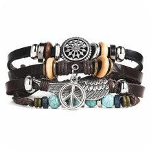 将图片加载到图库查看器，BOHO Tibet Stone Feather Multilayer Leather Bracelet Eye Fish Charms Beads Bracelets For Men Vintage Punk Wrap Wristband Cool Jewelry
