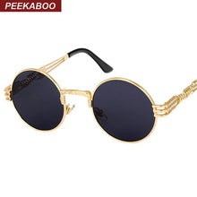 将图片加载到图库查看器，Peekaboo vintage retro gothic steampunk mirror sunglasses gold and black sun glasses vintage round circle men UV gafas de sol
