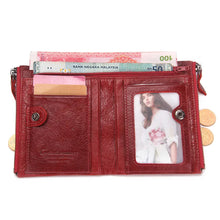 将图片加载到图库查看器，Fashion Genuine Leather Women Wallet Bi-fold Wallets Red ID Card Holder Coin Purse With Double Zipper Small Women's Purse 2022
