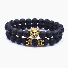 将图片加载到图库查看器，Classic Vintage Elegant Lion Head and Luxury Crown Charm Bracelet Natural Lava Stone Beads Amazing Bracelet Great For Men Fashion Jewelry
