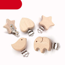 将图片加载到图库查看器，Modern Wood Naural Nipple Chain Accessories BPA Free Cute Modelling Beech Pacifier Clip Small Elephant Heart-shaped Holder for Pacifier
