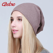 Load image into Gallery viewer, Geebro Women's Plain Beanie Hat Spring Cotton Slouchy Beanie for Women Knitted Bone Hat Ladies Black Skullies Cap JS293A
